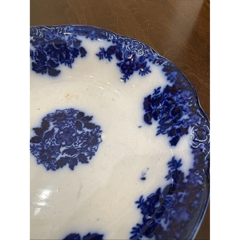 Antique Wood & Sons Royal Semi Porcelain Flow Blue Floral Bowl England
